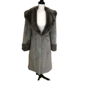 Long Gray Blanc Noir Coat wW/ Beautiful Trim